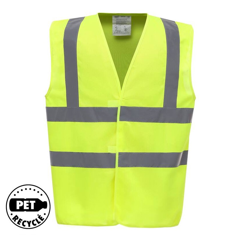Gilet de sécurité jaune fluo HVW100 avec 4 bandes réfléchissantes, personnalisable avec logo ou texte